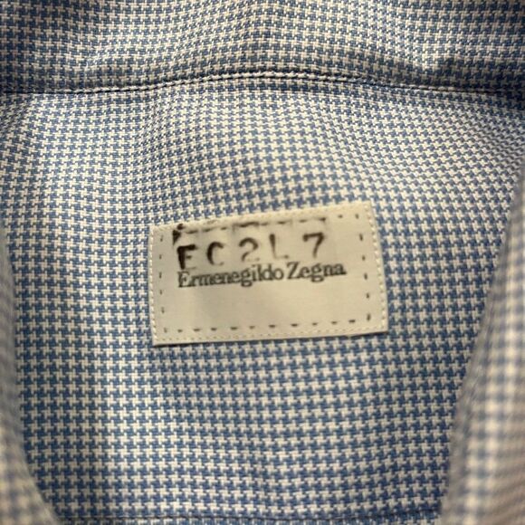 Gently Used Light Blue and White Houndstooth Check Zegna L/S Dress Shirt Size M - Picture 7 of 7